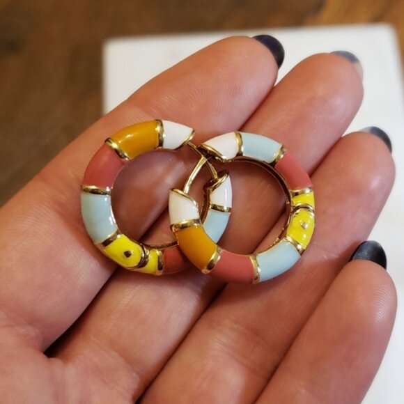 New Rainbow Enamel Hoop Earrings - Picture 3 of 5
